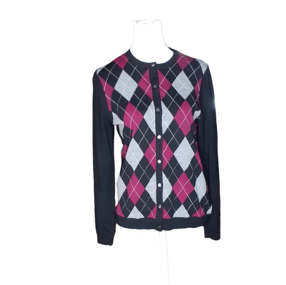 Brooks Brothers Marino wool 346 cardigan sweater. Black, Gray, Red Size M - Picture 1 of 7